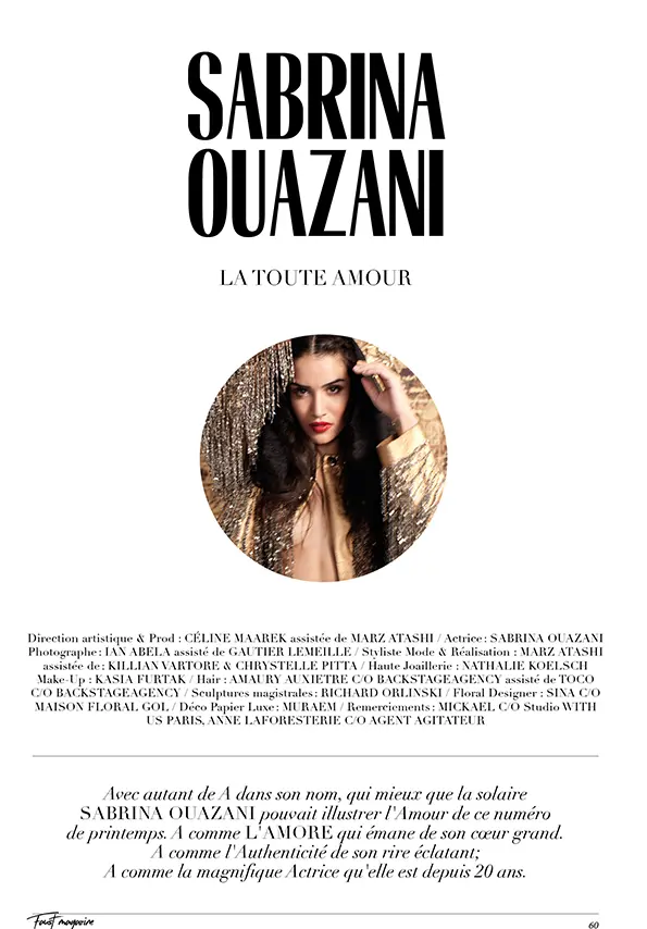Sabrina Ouazani la toute amour, dans le magazine Faust